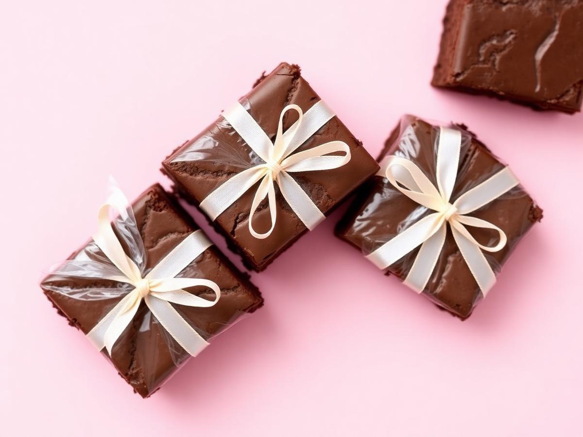 Brownies recheados embalados em celofane